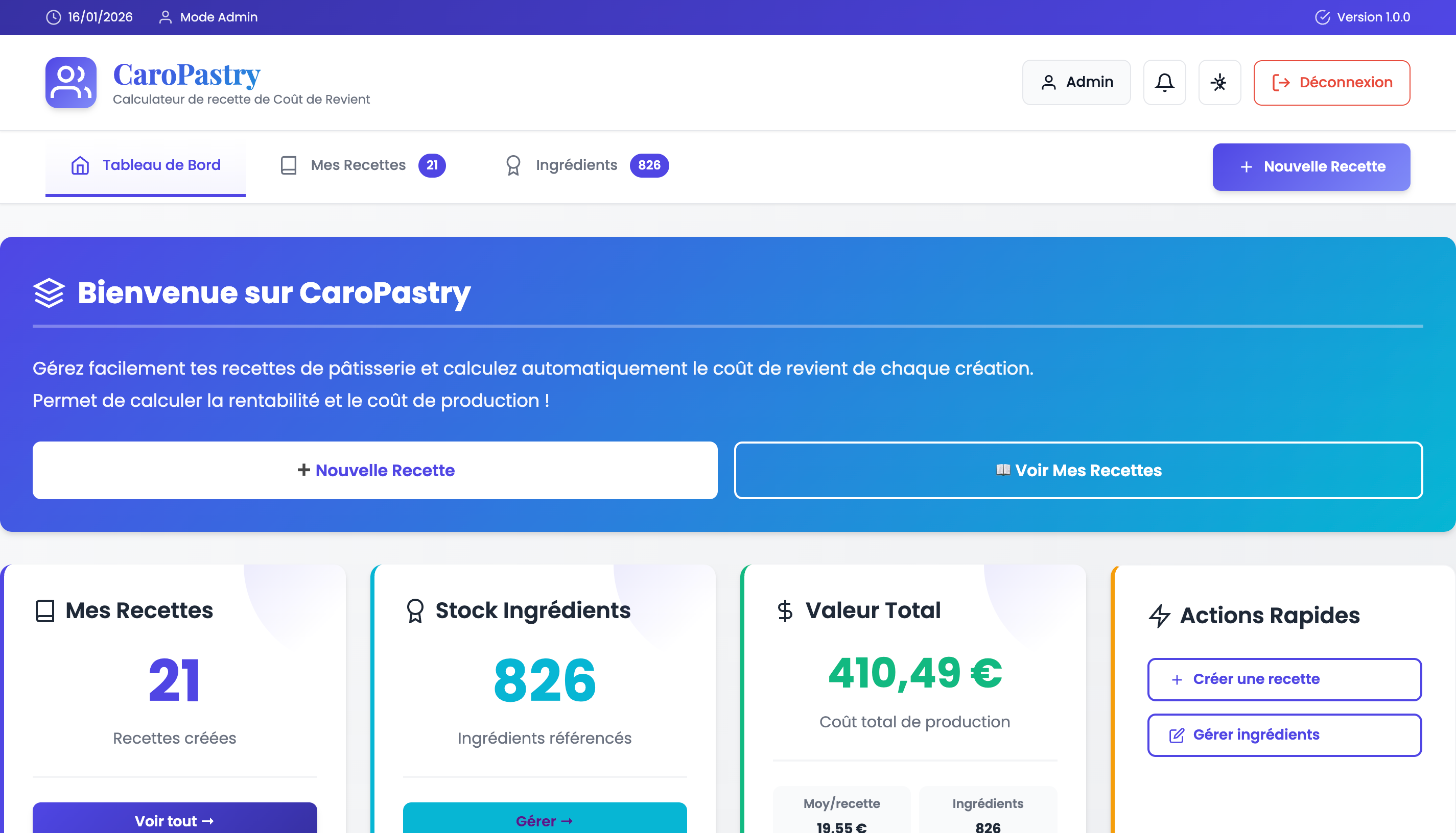 Calculateur Pâtisserie CaroPastry